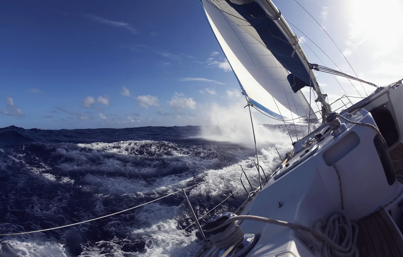 Photo wallpaper sea, wave, the sky, mood, the situation, Yacht, day, sail