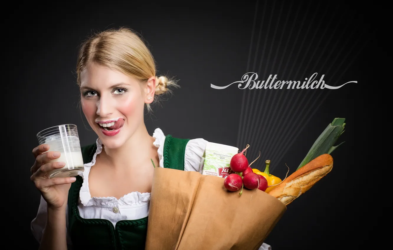 Photo wallpaper look, girl, milk