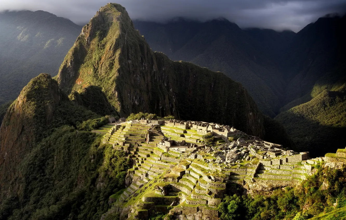 Photo wallpaper the sky, light, mountains, clouds, ruins, the ancient city, Peru, Machu Picchu