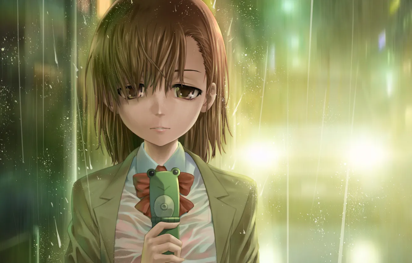 Photo wallpaper girl, rain, phone, index of magic, cell phone, to aru majutsu no index