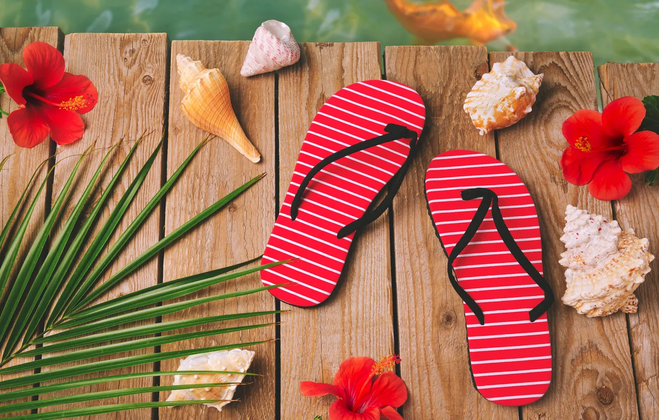 Photo wallpaper sand, beach, summer, hat, glasses, shell, summer, beach