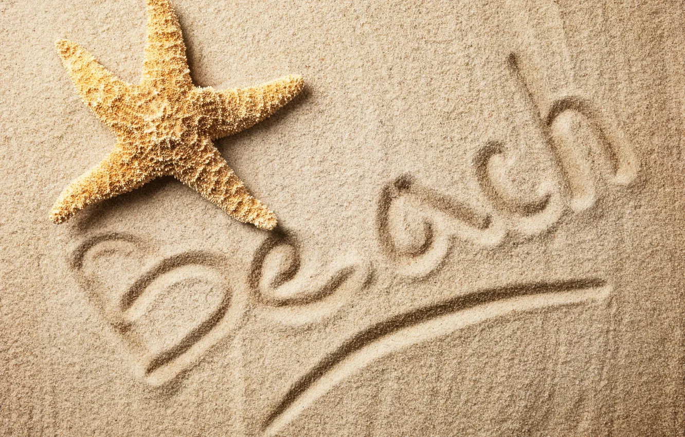 Photo wallpaper sand, texture, beach, sand, starfish