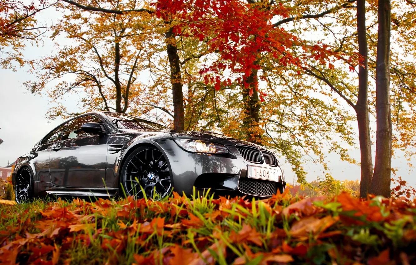 Photo wallpaper BMW, autumn, leaves, e92, fall