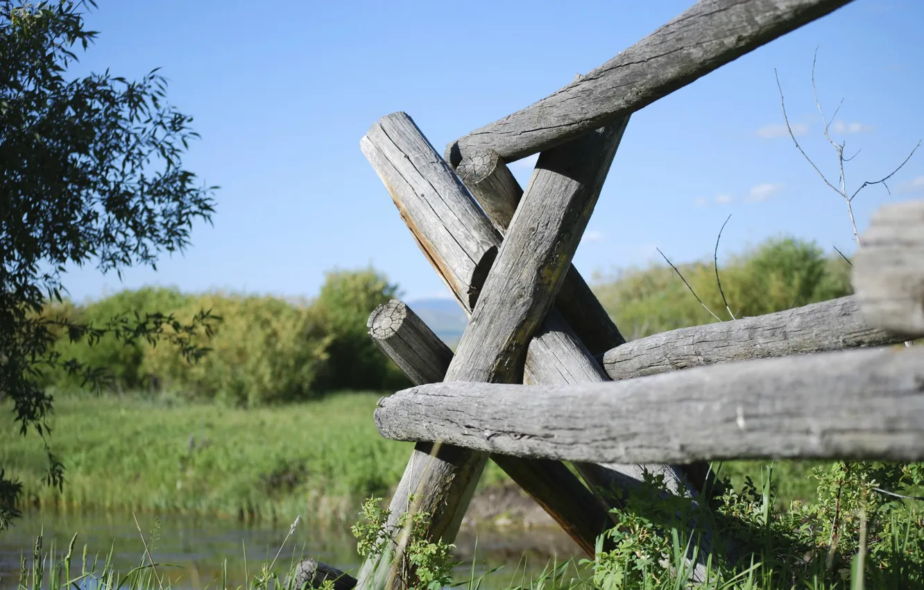 Photo wallpaper summer, the fence, wooden, by the river