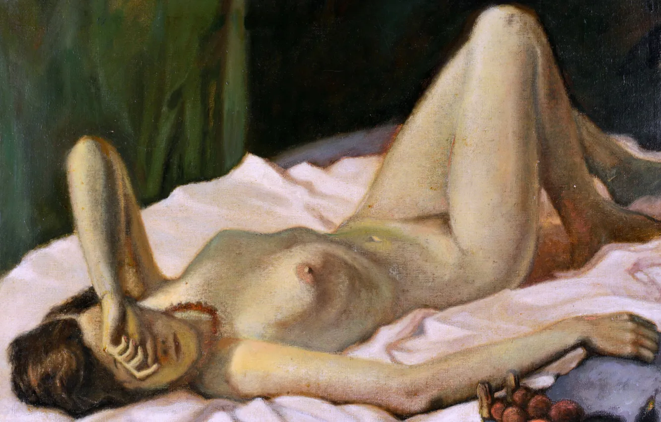 Photo wallpaper girl, picture, lies, naked, Austrian artist, Naked lying woman, Max Hirschenauer, Max Hirschenauer