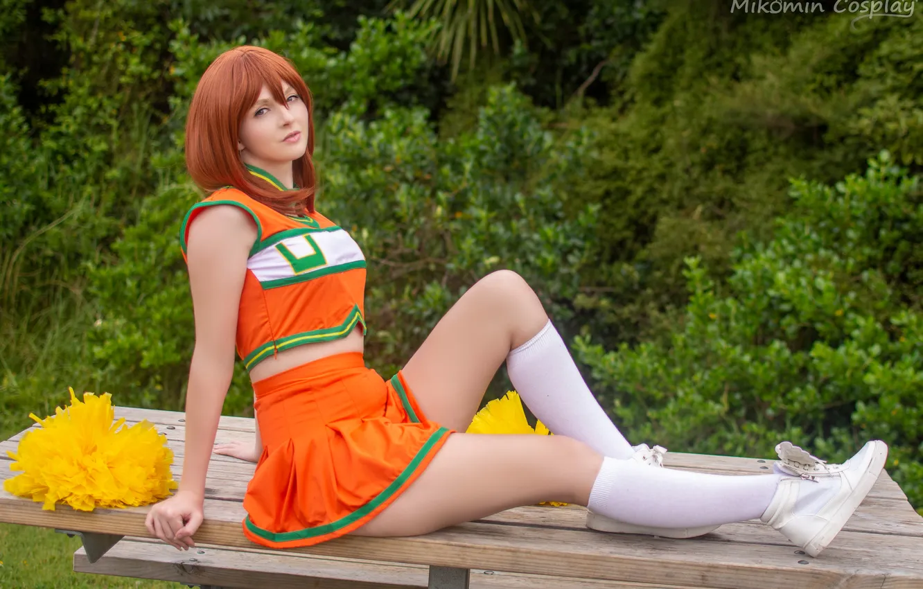 Photo wallpaper pose, model, legs, beauty, red hair, uniform, model, beauty