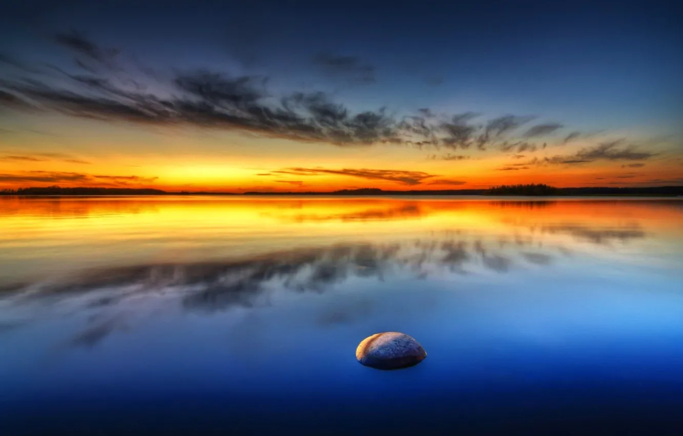 Photo wallpaper sea, the sky, clouds, sunset, stone