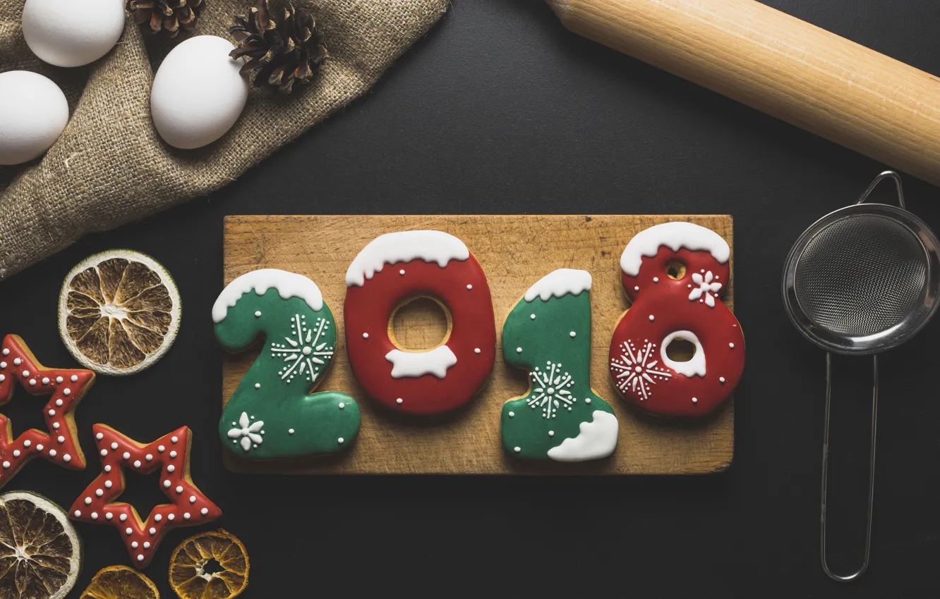 Photo wallpaper holiday, cookies, New year, treat, tsyfry