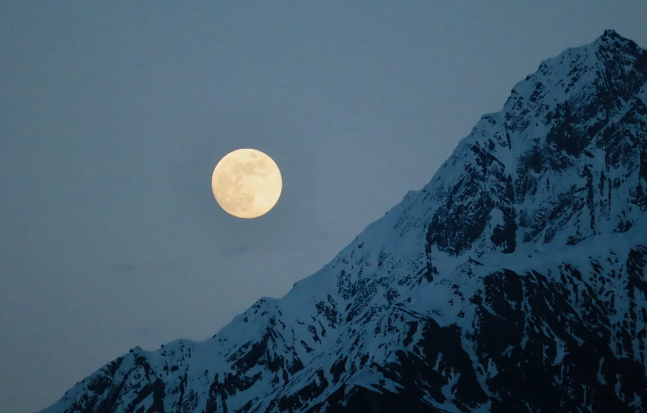 Photo wallpaper the sky, snow, mountains, nature, rocks, the moon, the full moon