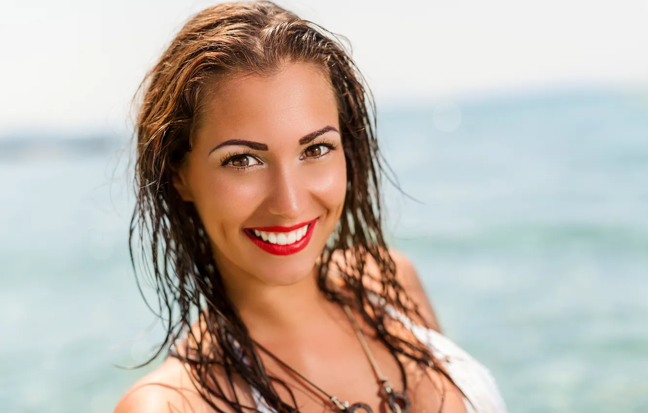 Photo wallpaper look, the sun, smile, background, portrait, makeup, hairstyle, brown hair