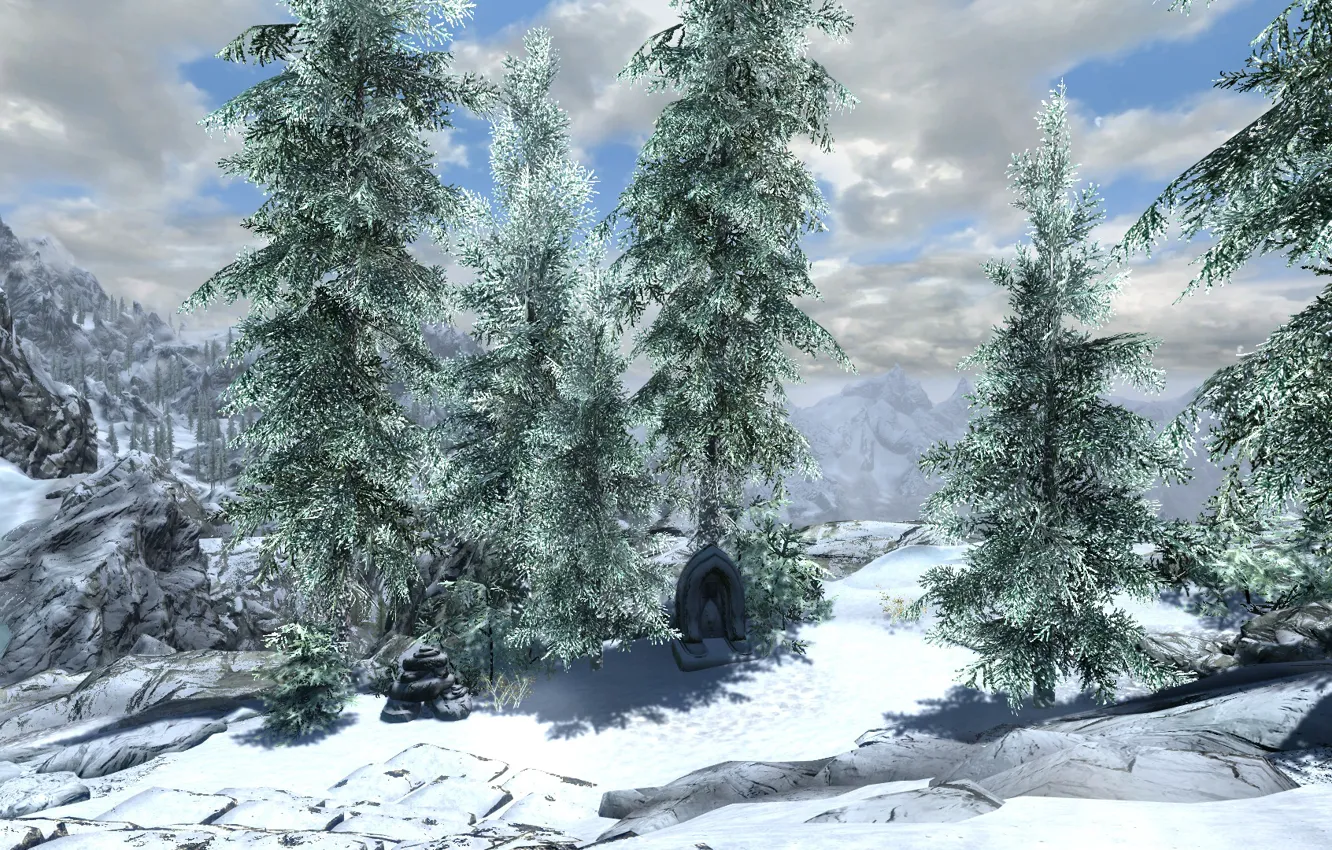 Photo wallpaper snow, ate, snow, skyrim, Skyrim, tes 5, fir trees, high Hrothgar