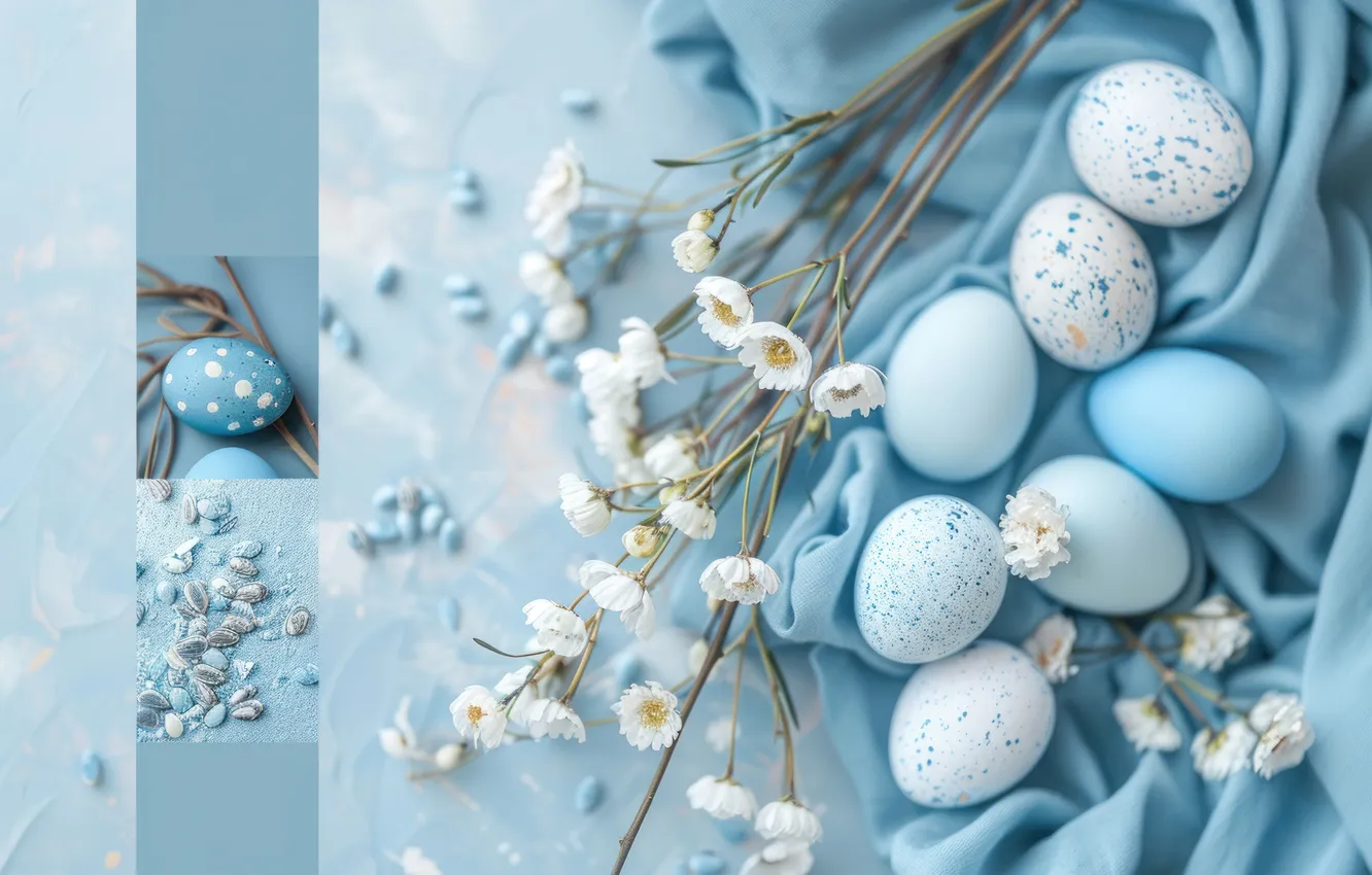 Photo wallpaper flowers, holiday, eggs, spring, Easter, painted, Easter, eggs