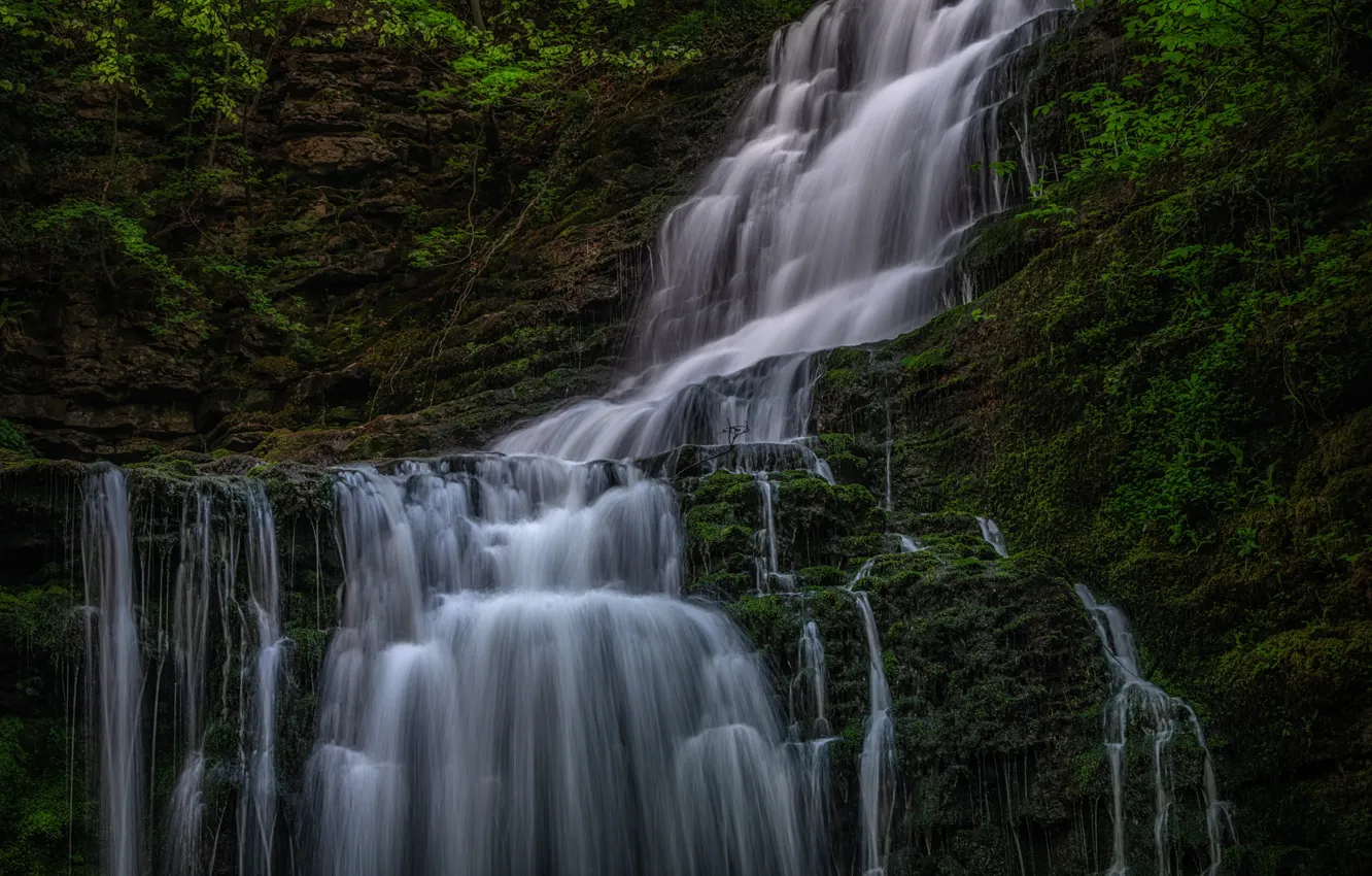 Photo wallpaper rocks, waterfall, stream