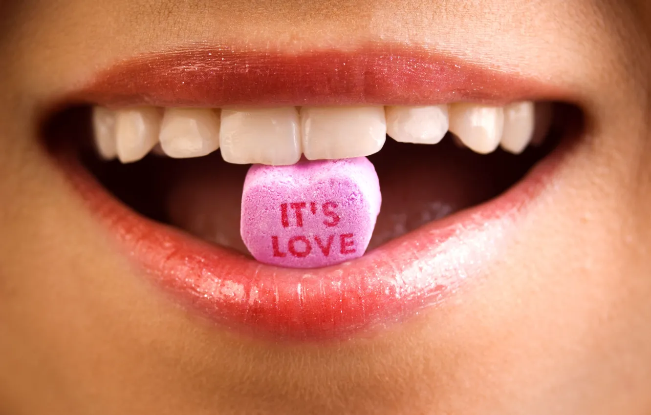 Photo wallpaper macro, love, lips, sweets, it, it's love, zoom, increase