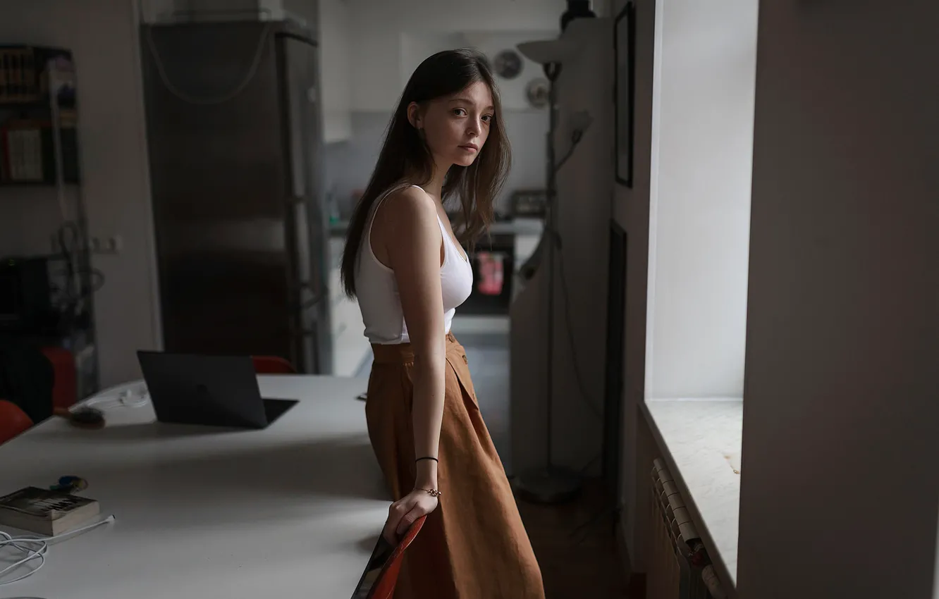 Photo wallpaper look, girl, room, window, Aleks Five