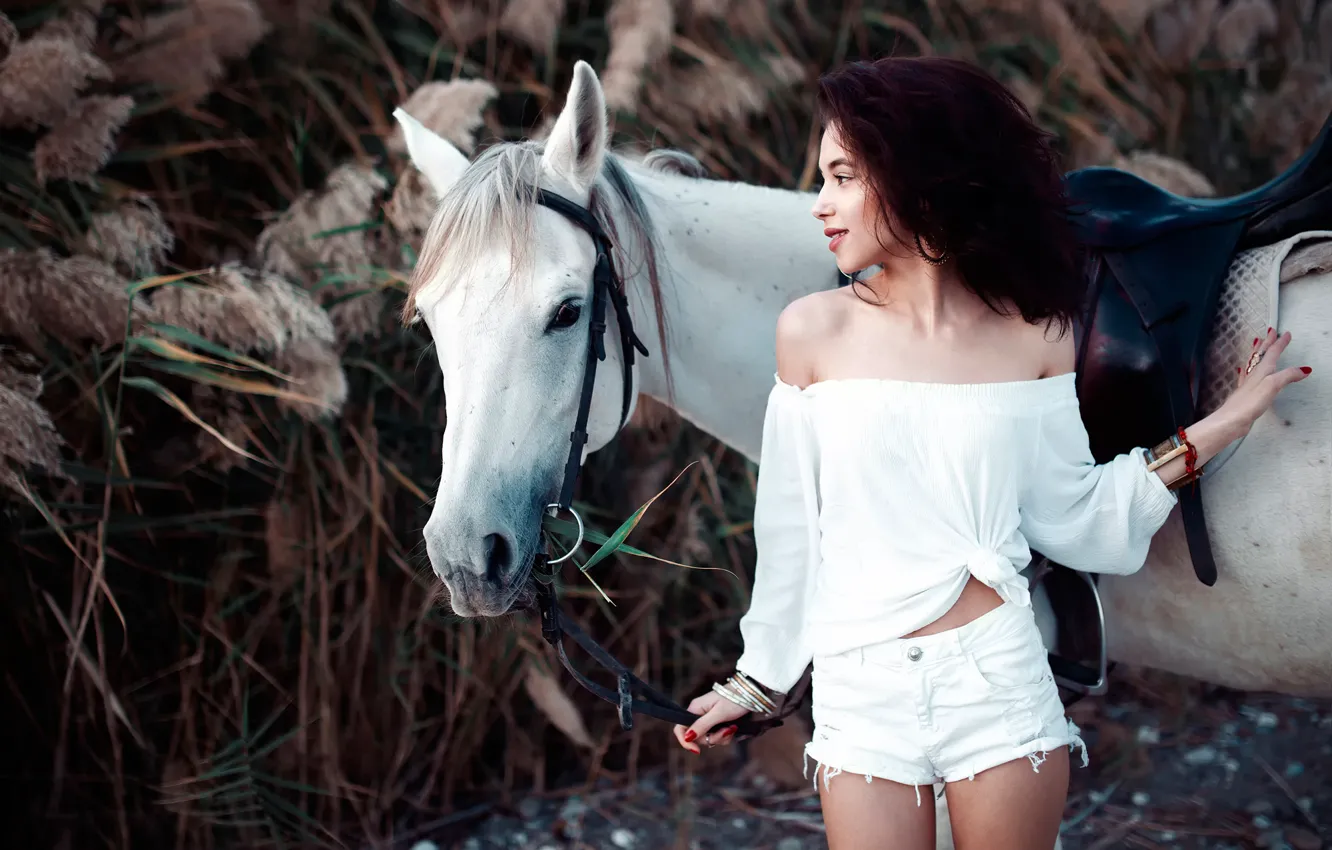 Photo wallpaper girl, horse, shorts, Alia Lando, Ivan Gorokhov