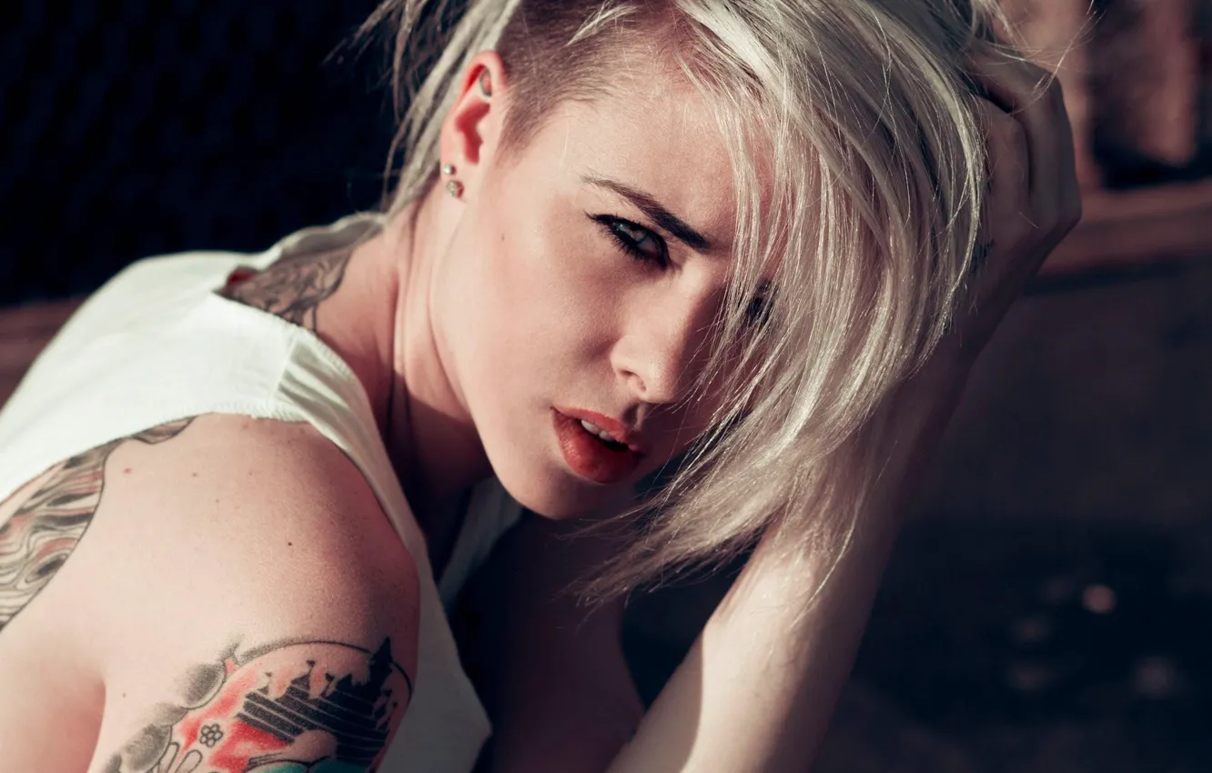 Photo wallpaper girl, model, tattoo, blonde, back, Alysha Nett