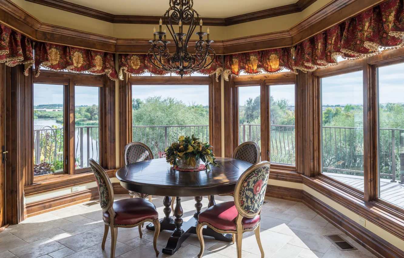 Photo wallpaper design, style, room, interior, Riverview, dining room in the bay window, dining room with access …