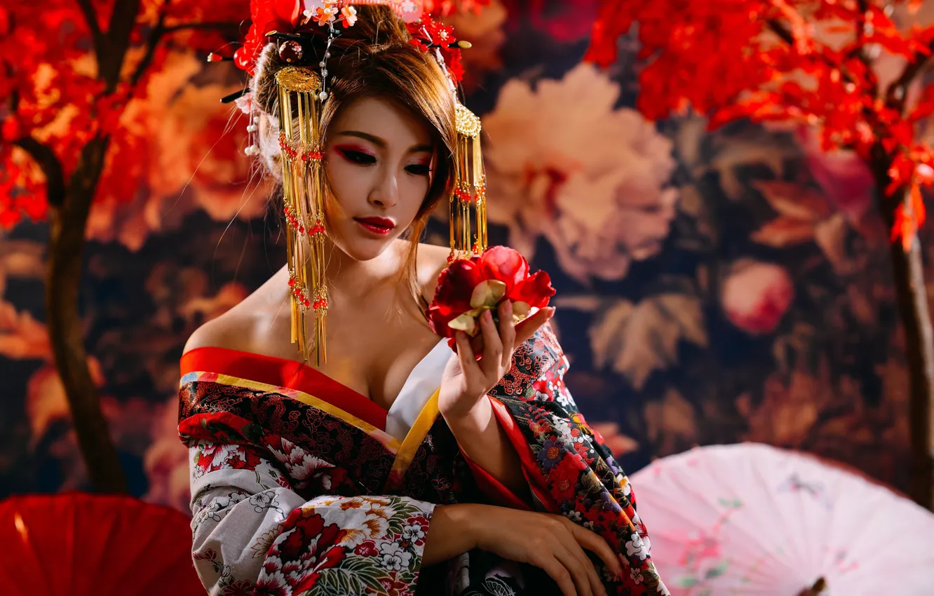 Photo wallpaper flowers, model, Japan