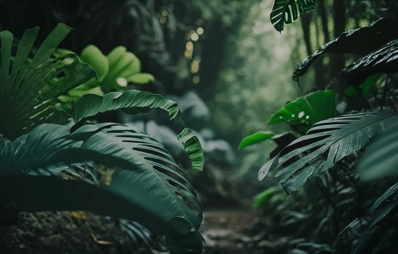 Photo wallpaper greens, forest, leaves, nature, tropics, thickets, plant, jungle