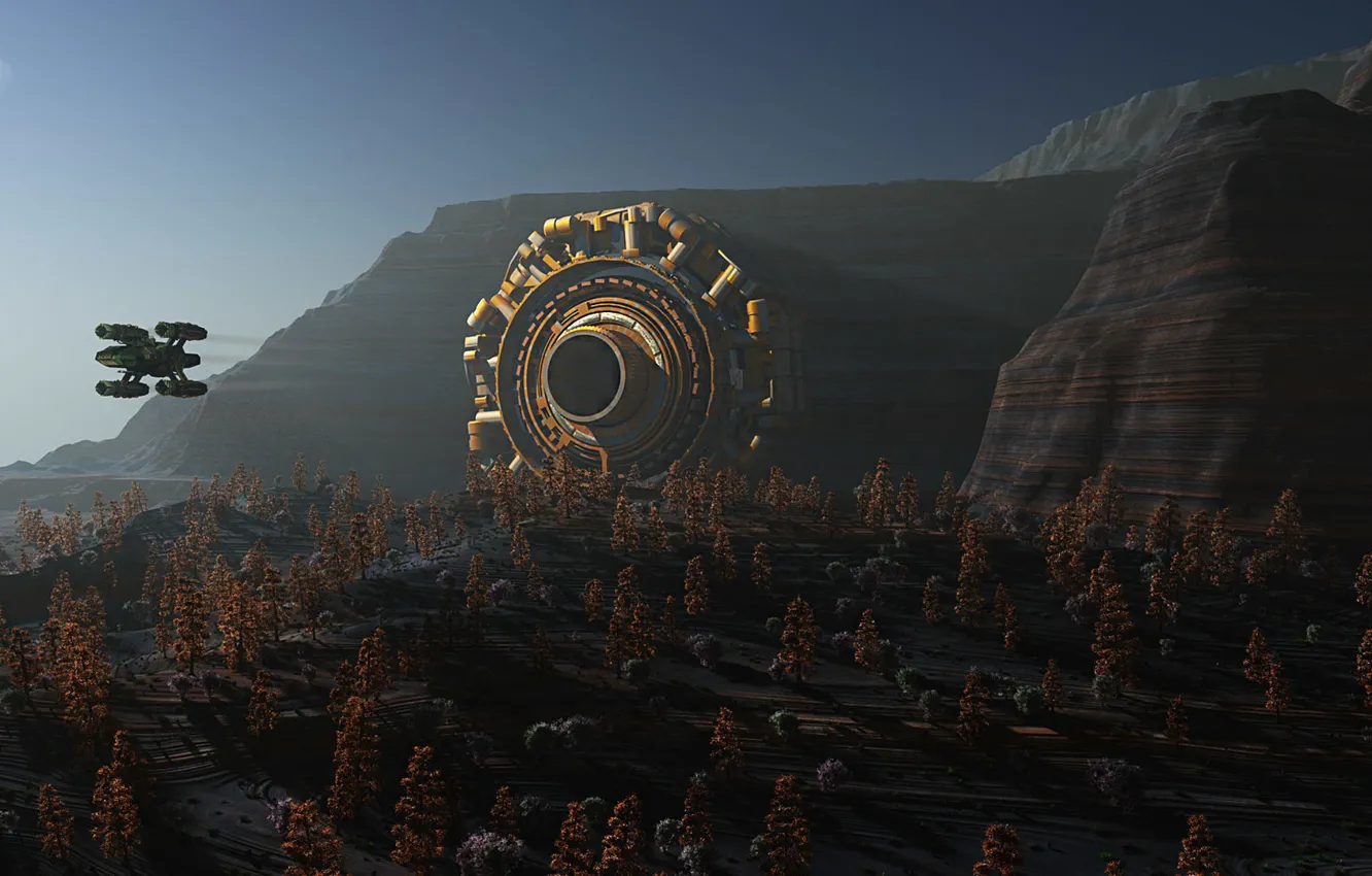 Photo wallpaper forest, mountains, the portal, camera, Invasion Gate