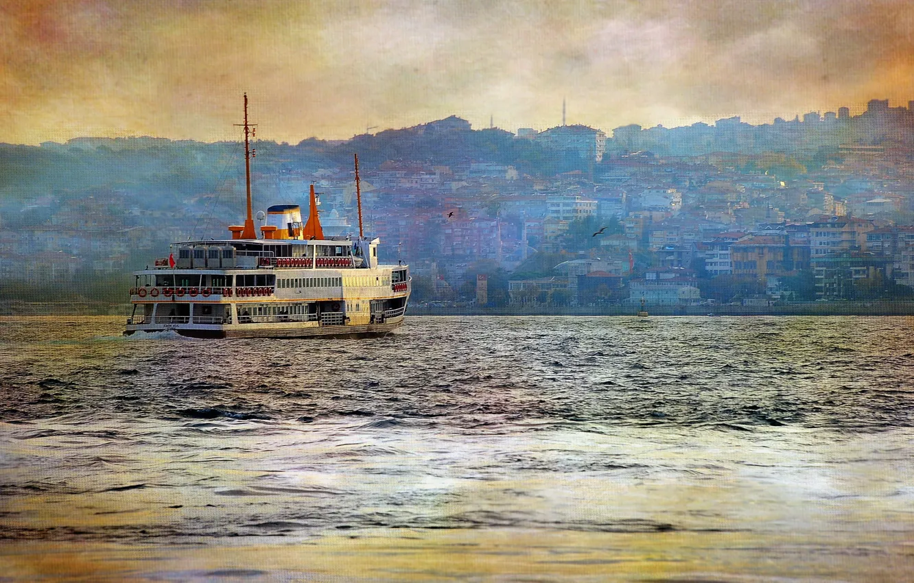 Photo wallpaper style, river, background, ship