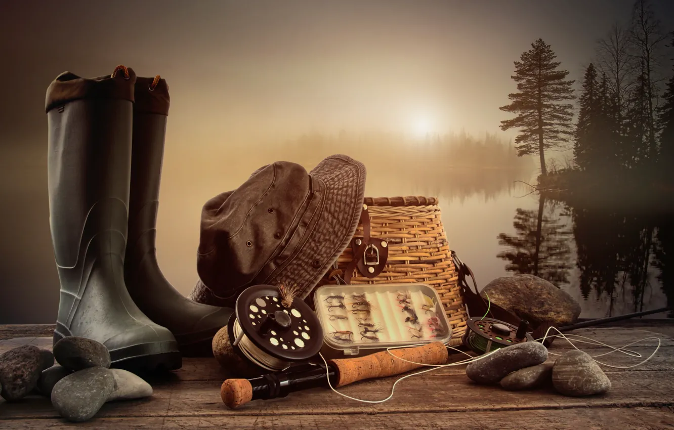 Photo wallpaper landscape, stones, fishing, boots, Panama, rod