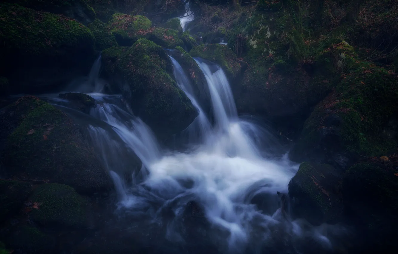 Photo wallpaper rocks, waterfall, stream