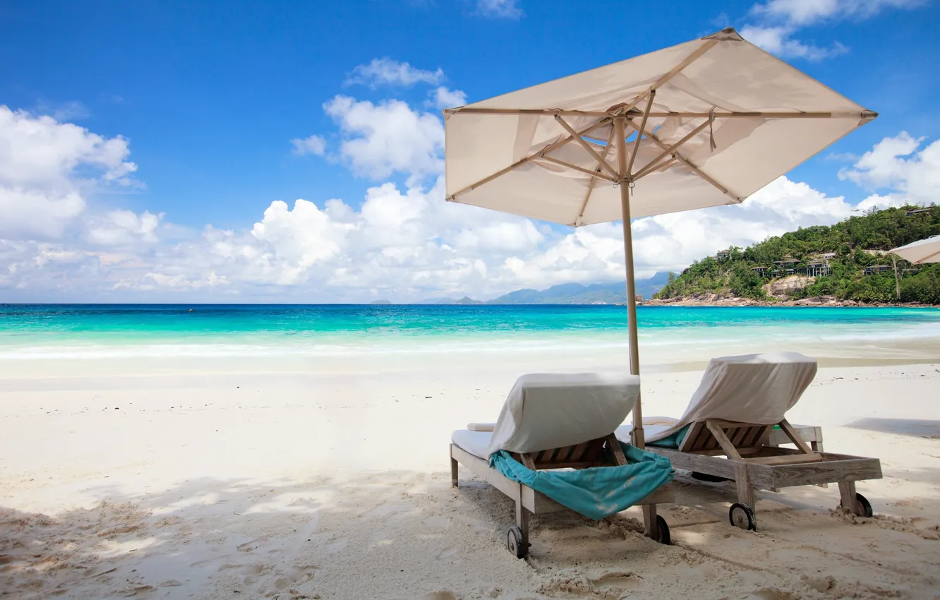 Photo wallpaper sea, beach, tropics, umbrella