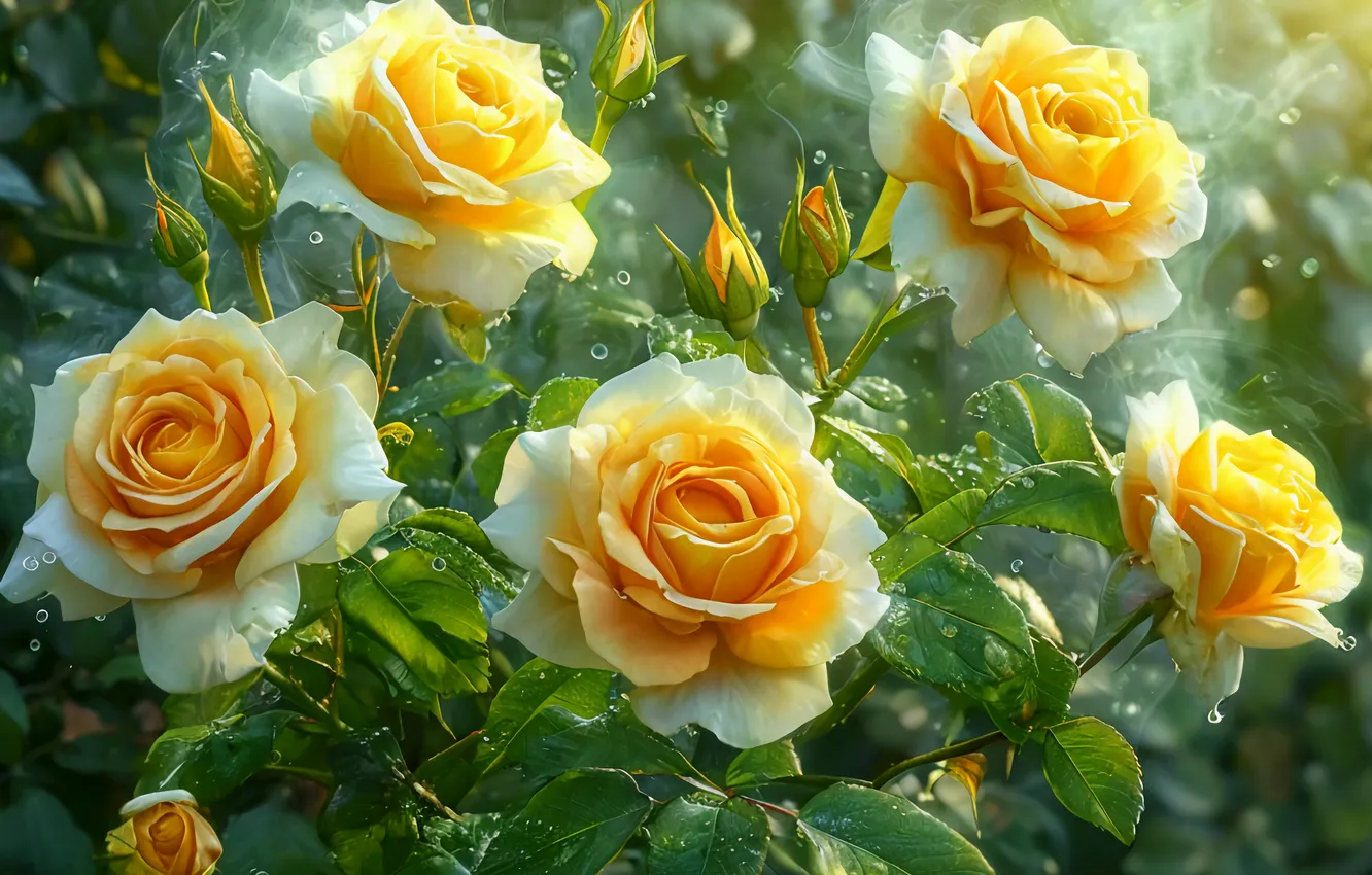 Photo wallpaper flowers, roses, yellow rose, yellow roses