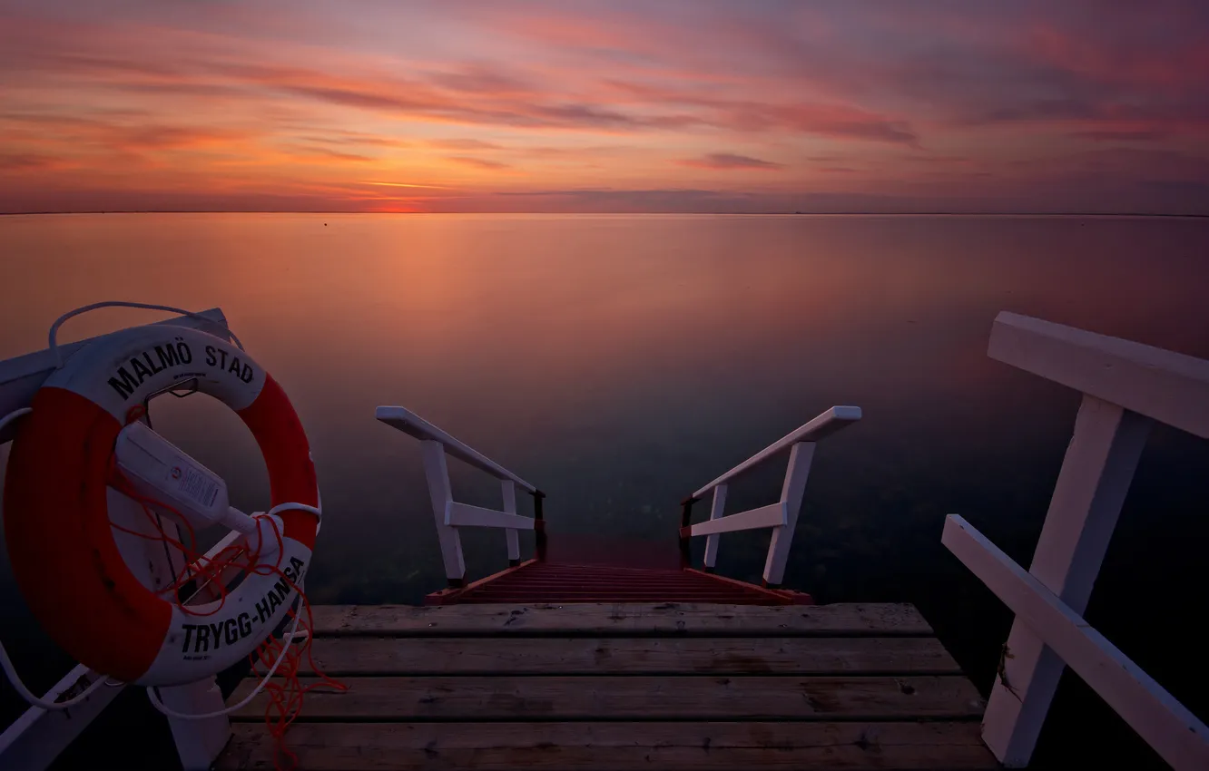 Photo wallpaper sunset, pier, Bay, lifeline