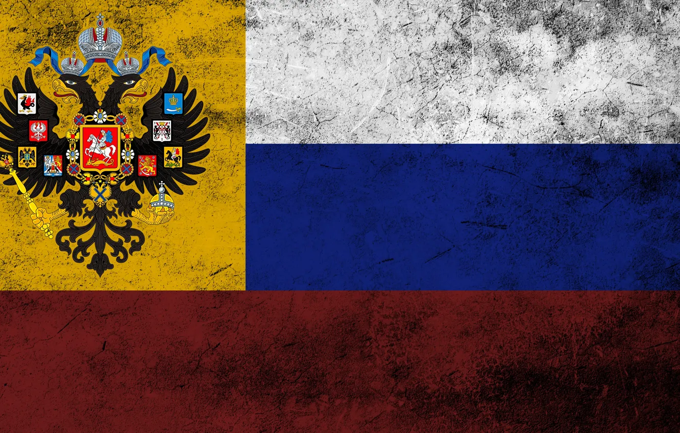 Photo wallpaper eagle, flag, coat of arms, Russia, tricolor, concrete, the Russian Empire, the two-headed eagle