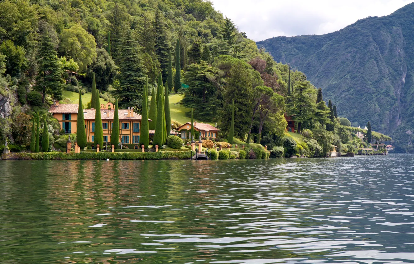 Photo wallpaper trees, mountains, lake, Villa, Italy, Como