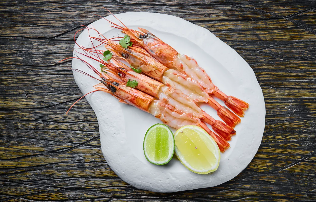 Photo wallpaper lemon, shrimp, seafood