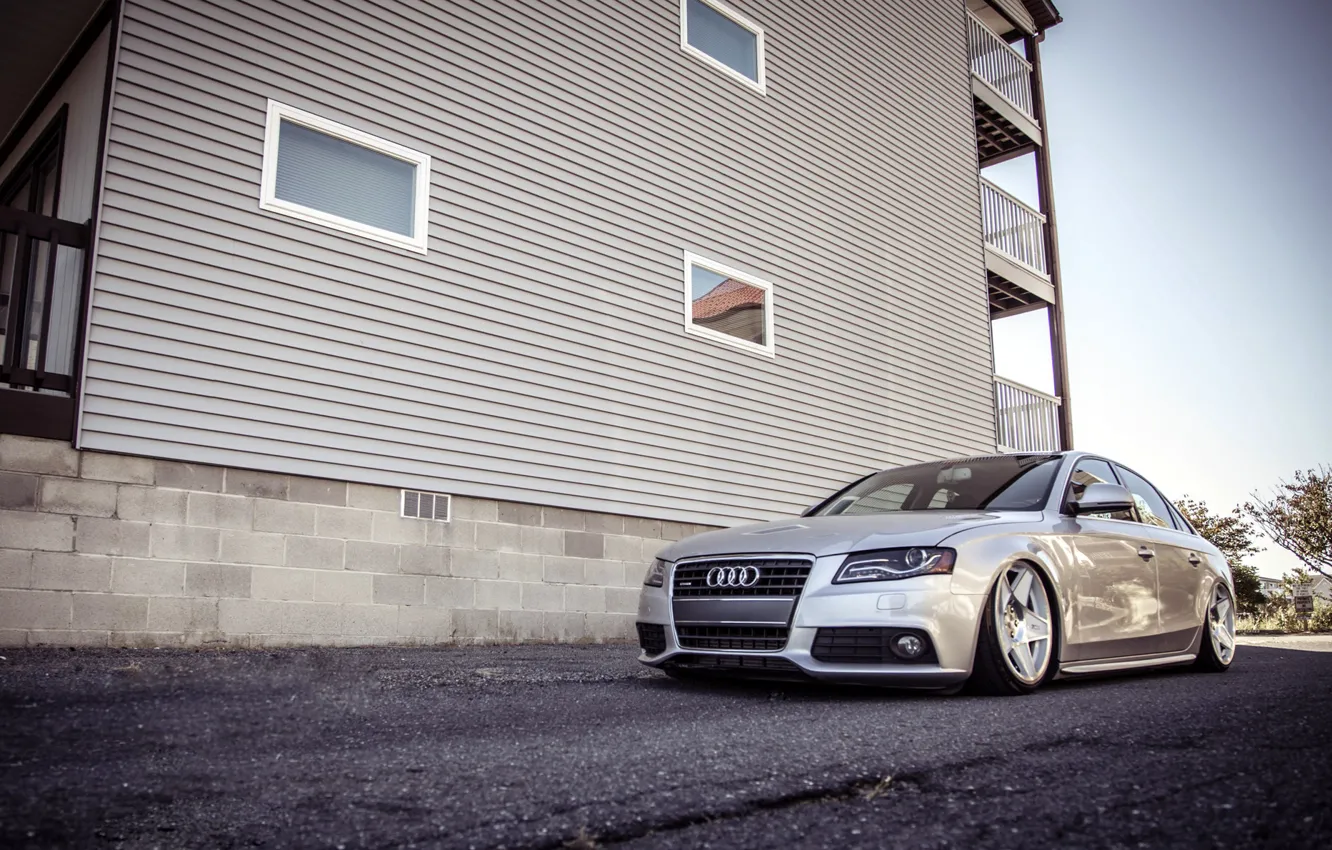 Photo wallpaper Audi, Audi, silver, metallic, stance, frontside