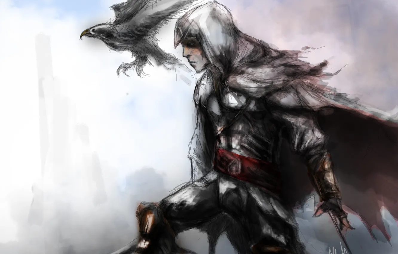 Photo wallpaper eagle, assassins creed, blade, Ezio