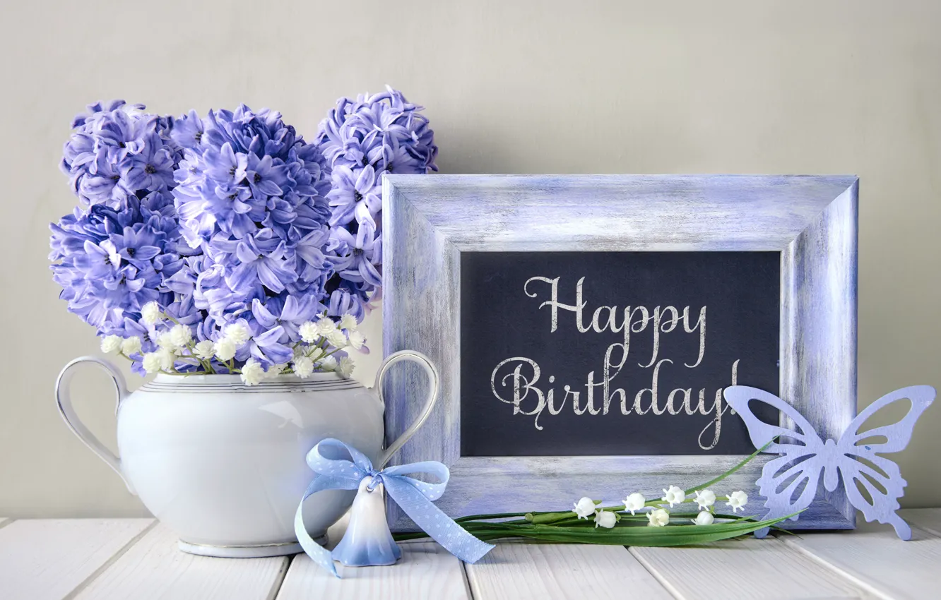 Photo wallpaper birthday, bouquet, composition, hyacinths, Anya Ivanova