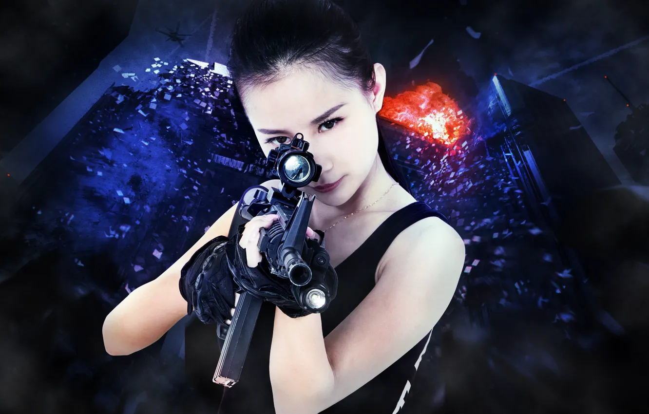 Photo wallpaper girl, weapons, the game, Asian, 91WAN