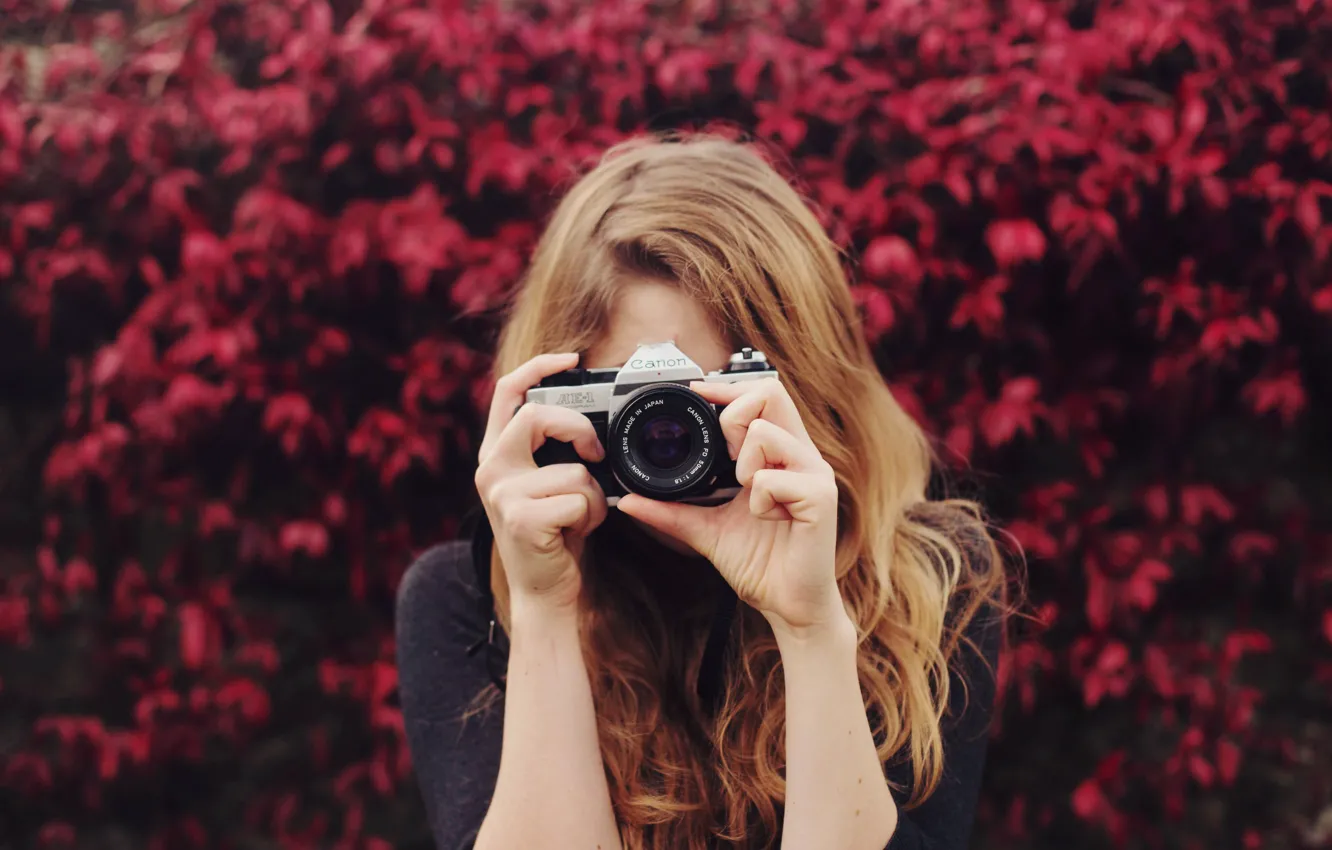 Photo wallpaper girl, camera, the camera, lens, relieves