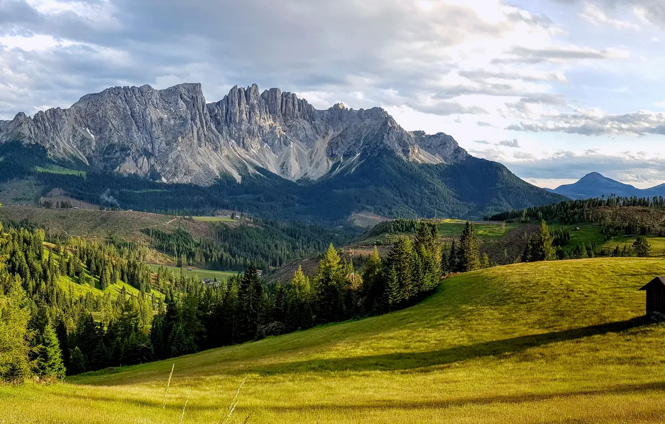 Photo wallpaper trees, mountains, valley, Italy, panorama, Italy, The Dolomites, South Tyrol