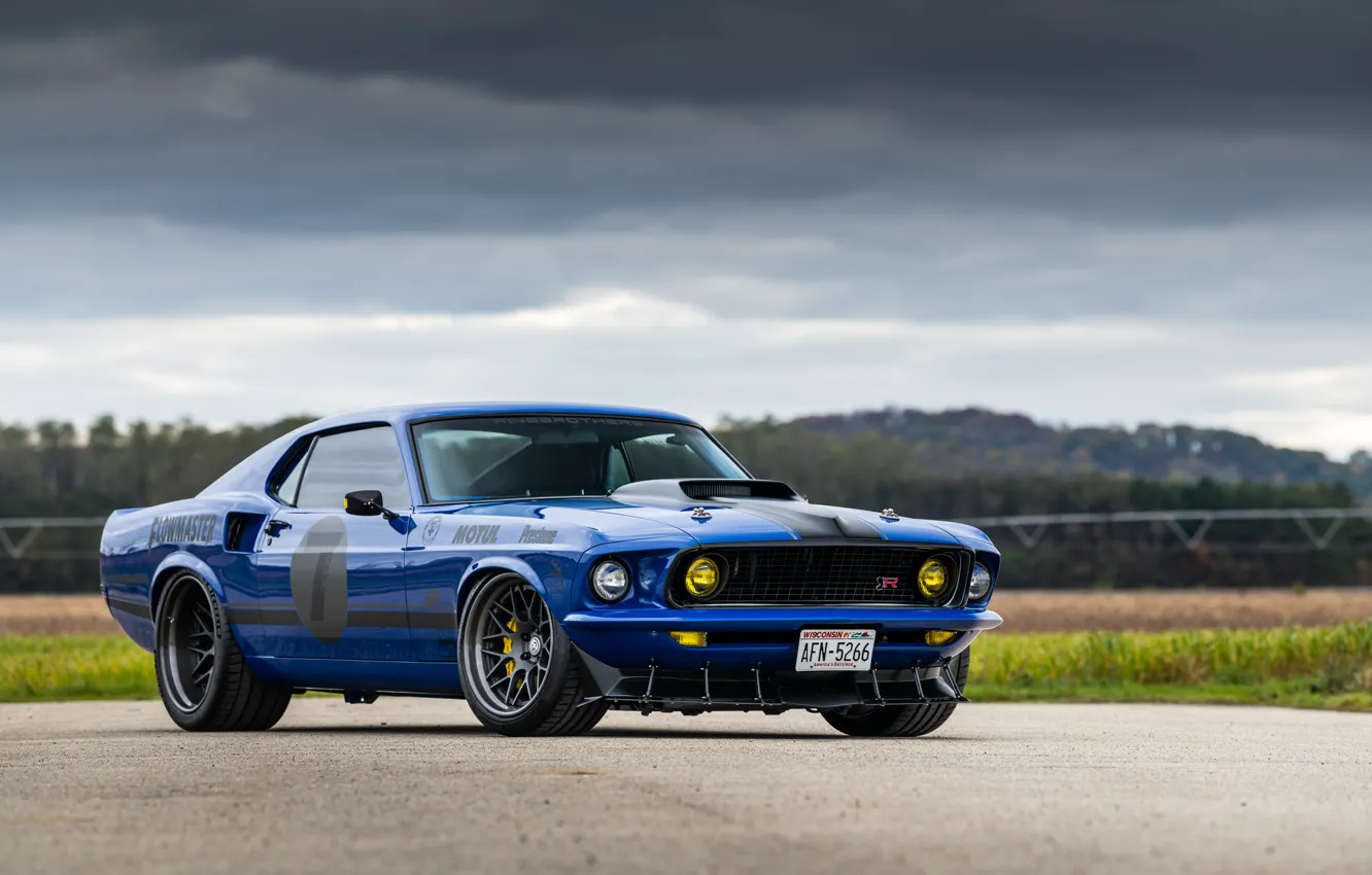 Photo wallpaper Ford, Road, 1969, Lights, Ford Mustang, Muscle car, Mach 1, Classic car