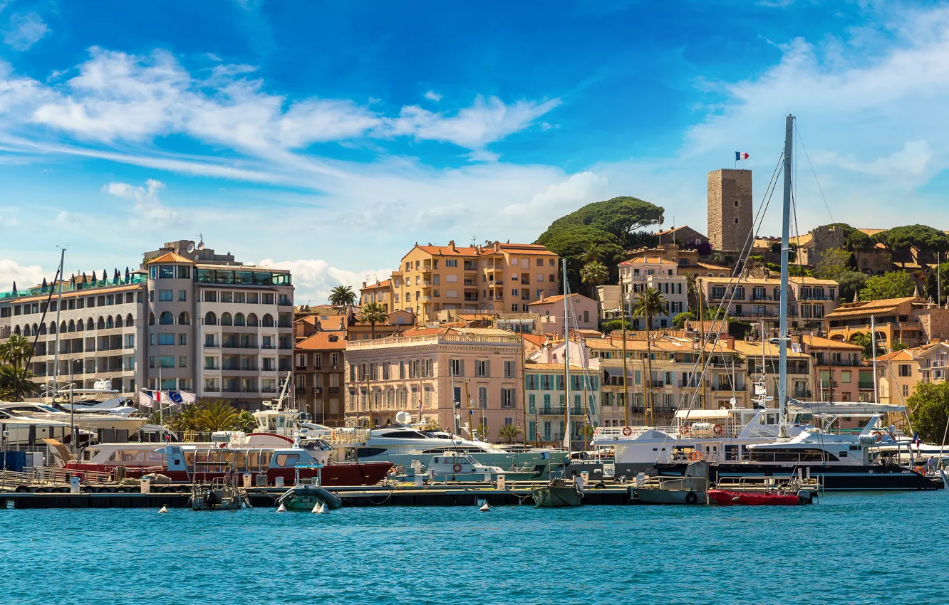 Photo wallpaper the city, France, Marina, yacht, pier, promenade, France, Cote d'azur