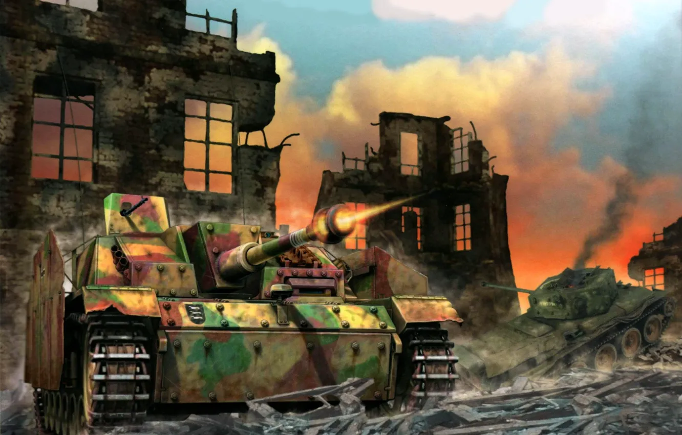 Photo wallpaper shot, Germany, art, SAU, the Wehrmacht, German self-propelled artillery, 75 mm, Valery Petelin