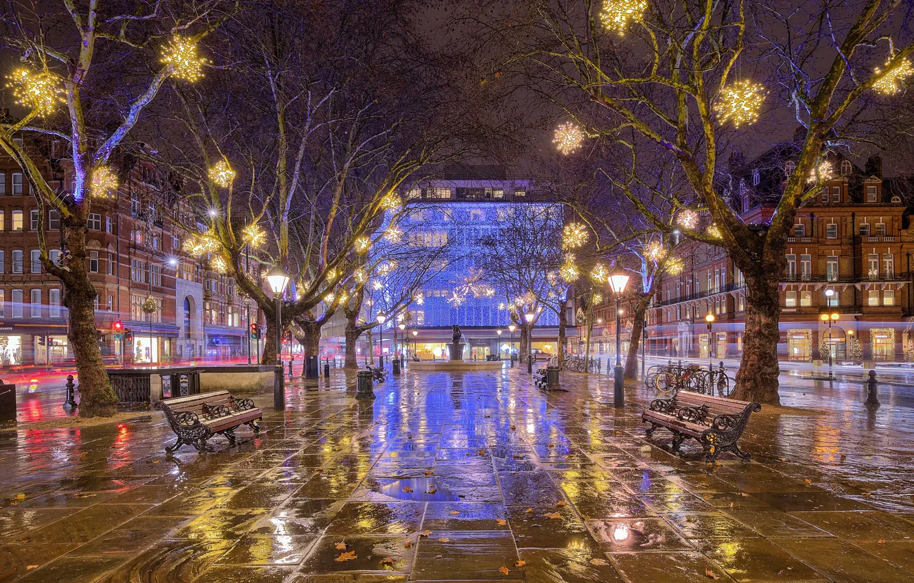 Photo wallpaper night, lights, England, London, Christmas
