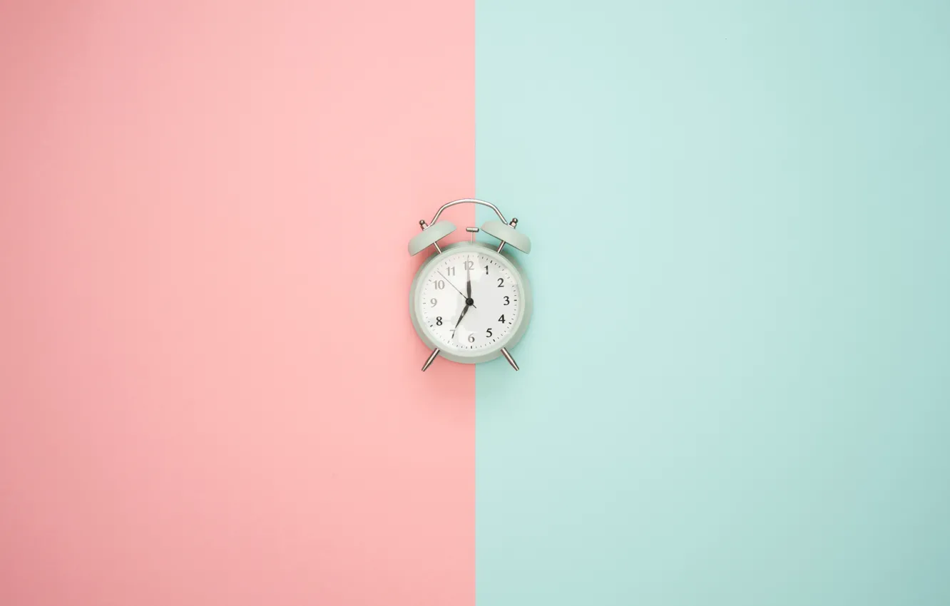 Photo wallpaper time, background, pink, blue, arrows, half, watch, minimalism