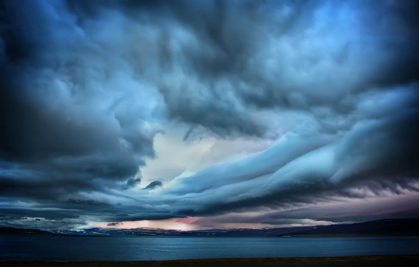 Photo wallpaper sea, the sky, clouds, storm, the sky overcast, gloomy clouds