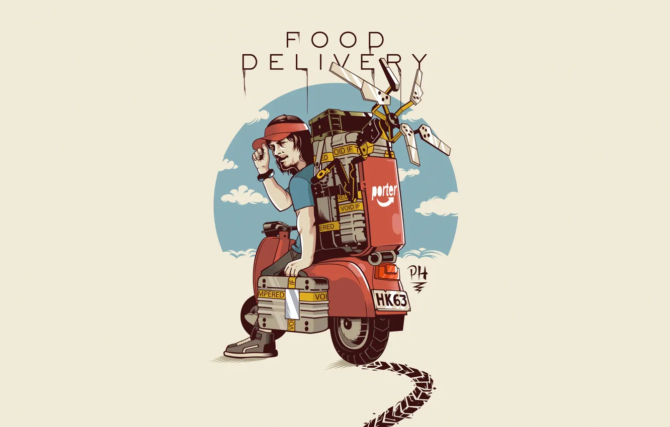 Photo wallpaper style, background, fiction, transport, minimalism, moped, art, style