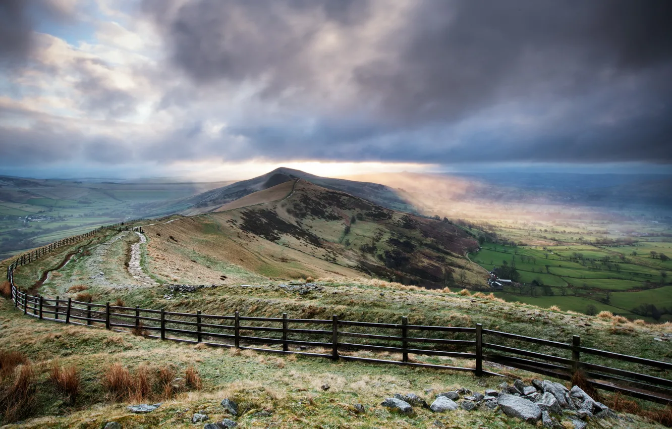 Photo wallpaper field, the sky, landscape, the fence