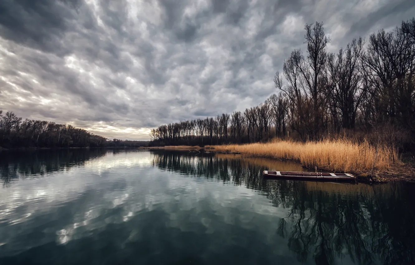 Photo wallpaper nature, river, boat