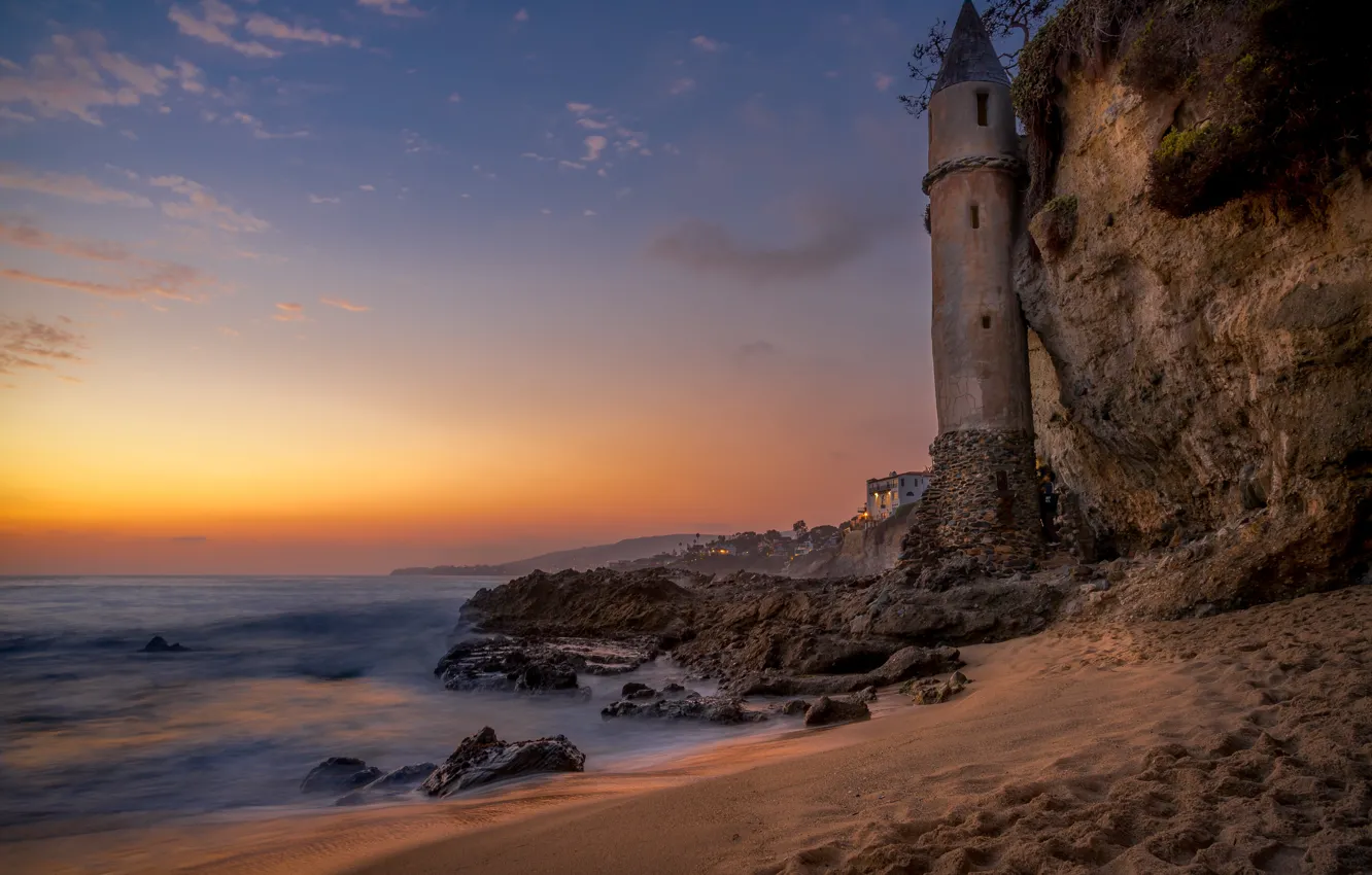 Photo wallpaper beach, landscape, sunset, nature, rock, stones, the ocean, shore